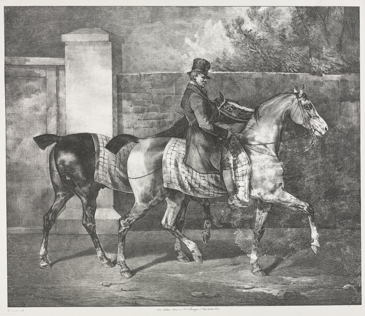 Két ló, amelyet egy zsoké lovagol alkotó: Theodore Gericault