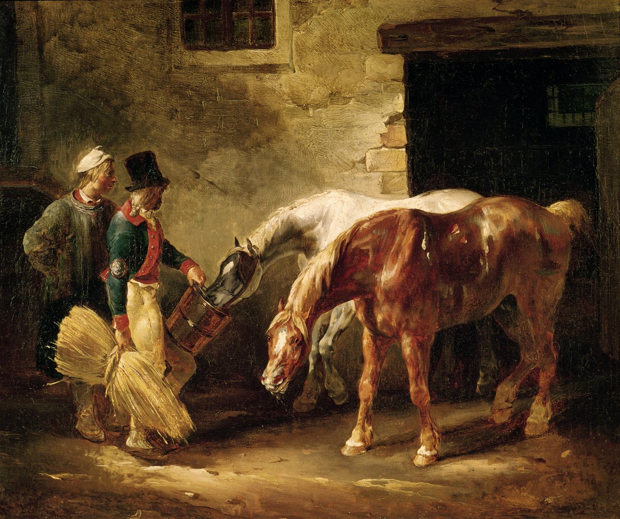 Két postaló egy istálló ajtajában alkotó: Theodore Gericault
