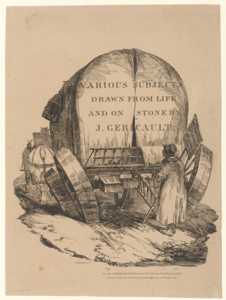 Egy befogott szekér (az angol sorozat címe) [A Hitched Wagon or A Horse-Drawn Cart (az angol sorozat címlapja)] alkotó: Theodore Gericault
