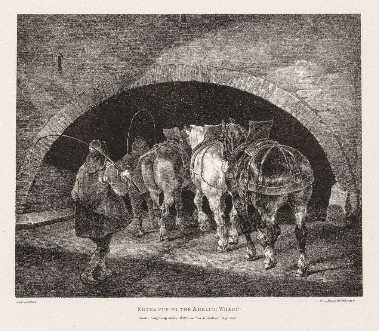 Különféle témák az életből és a kövön: Az Adelphi rakpart bejárata, 1821. alkotó: Theodore Gericault