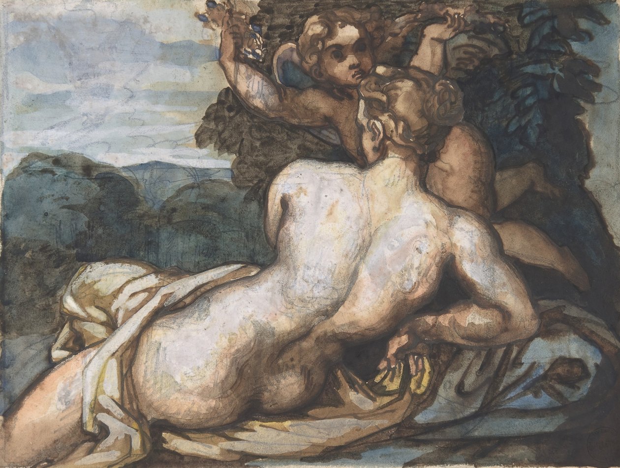 Vénusz és Ámor egy tájban, Annibale Carracci recto után, 1816-17. alkotó: Theodore Gericault