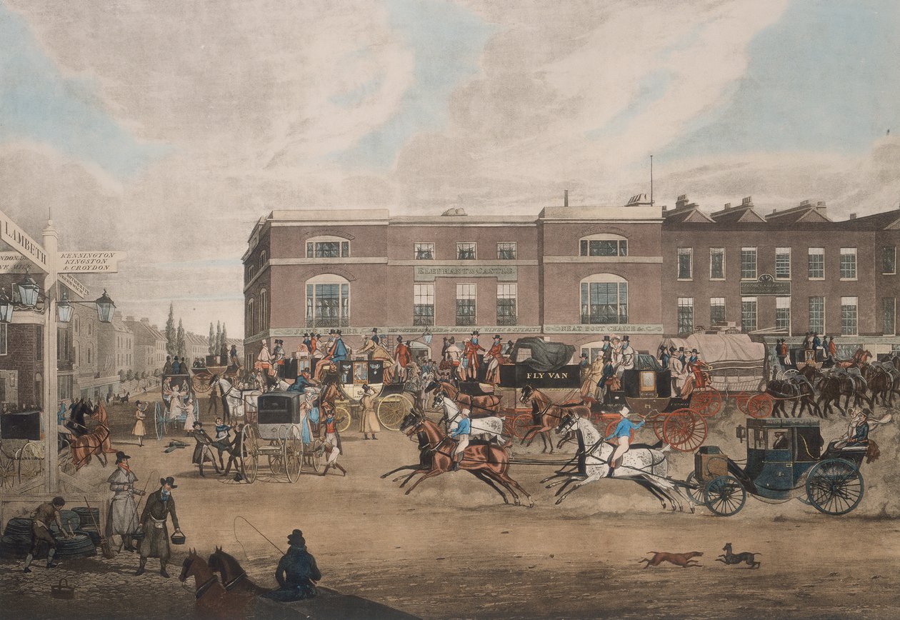 Edzők a londoni Elephant and Castle-ben, a 19. század első felében alkotó: Theodore Henry Adolphus Fielding