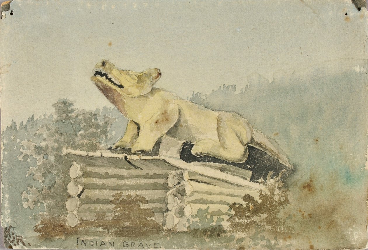 Indián sír. Farkas-totem az orvostanhallgató sírja felett, Wrangell alkotó: Theodore J. Richardson