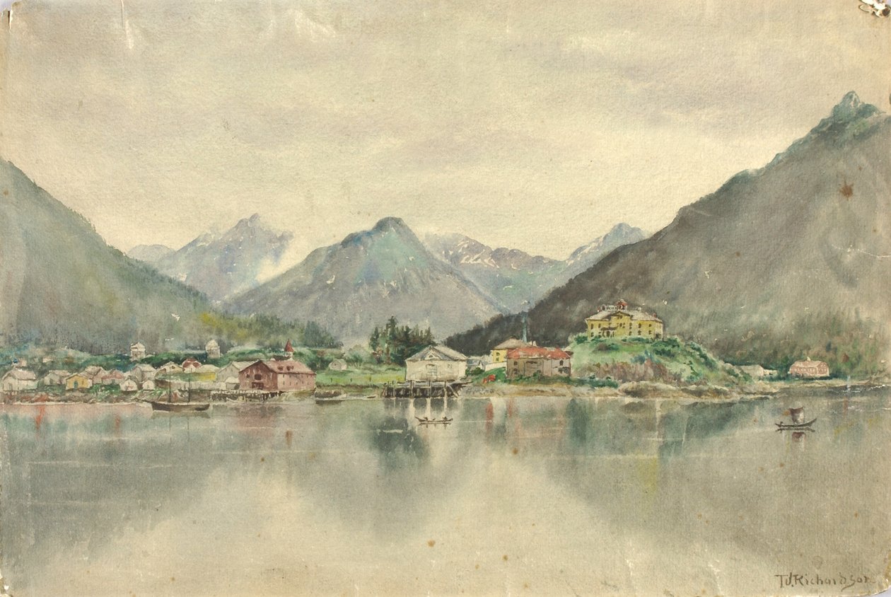 Sitka a szigetekről, az orosz várat mutatja be, 1888. alkotó: Theodore J. Richardson