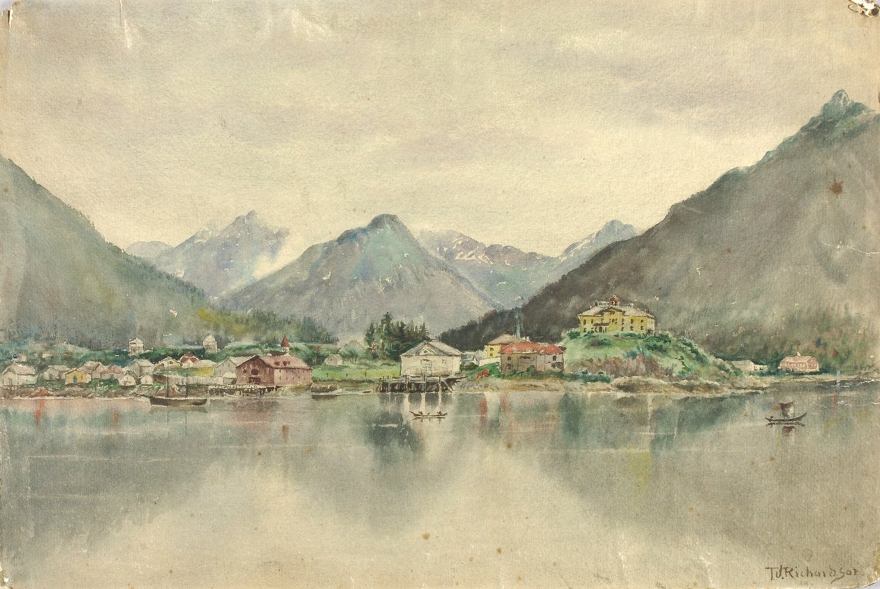 Sitka a szigetek felől, az orosz kastélyt mutatja, 1888 alkotó: Theodore J. Richardson