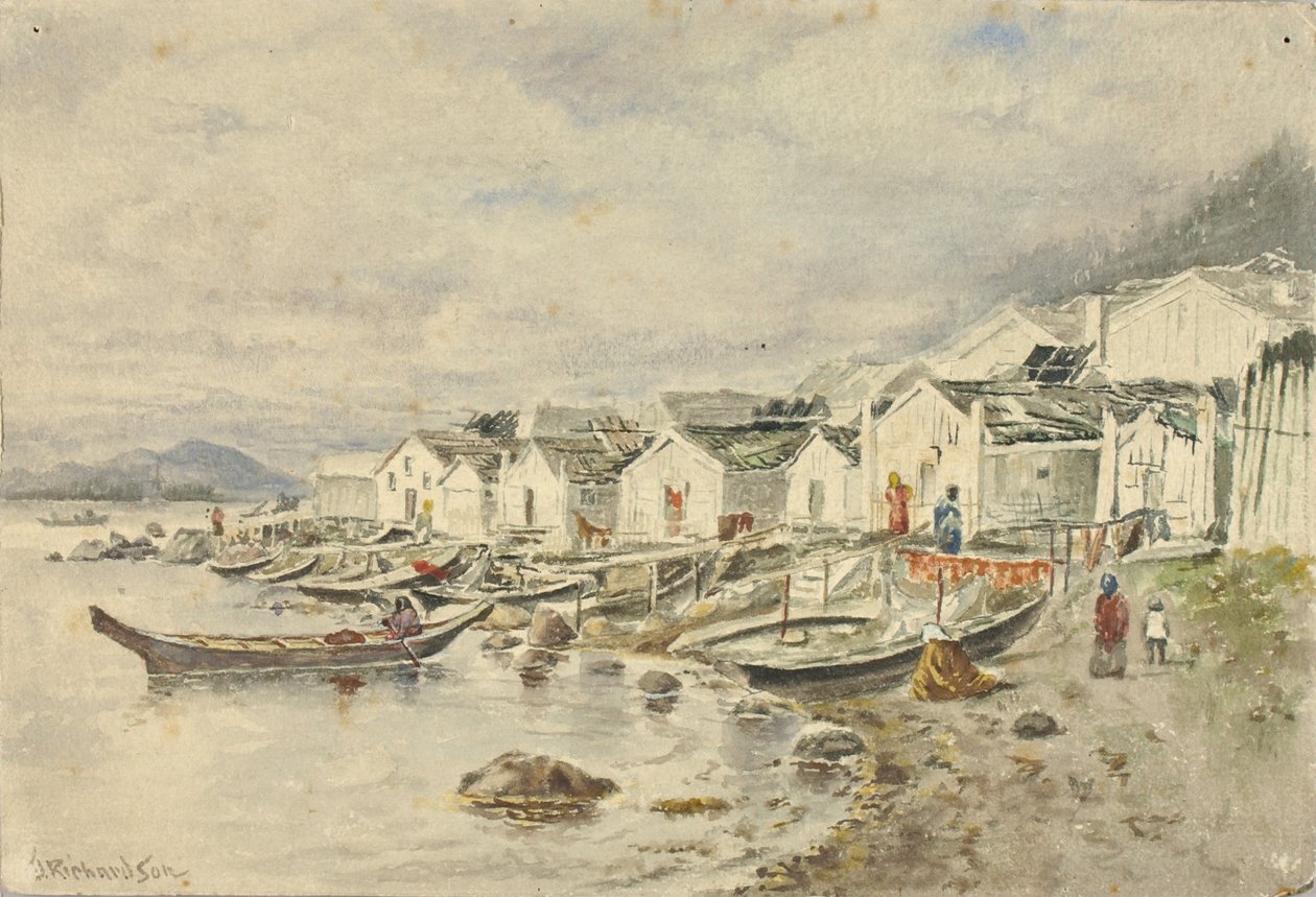 The Ranch Native Village, Sitka, 1884. alkotó: Theodore J. Richardson