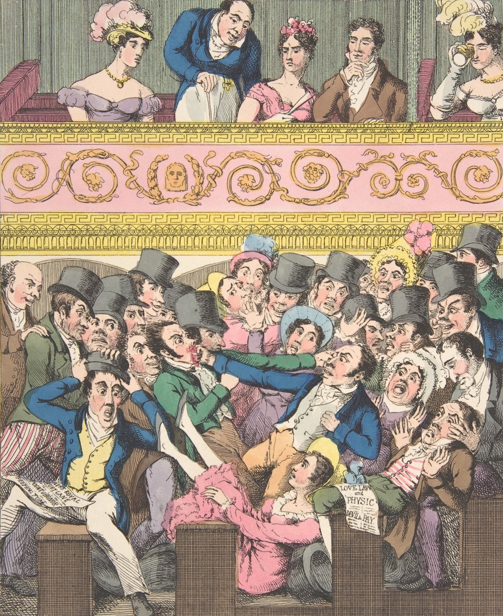 Színházi élvezetek, 2. tábla: Verseny az ülésért, kb. 1835. alkotó: Theodore Lane