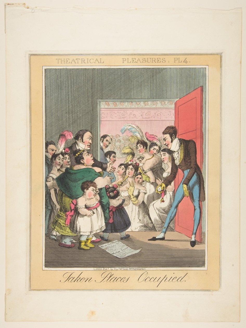 Színházi élvezetek, 4. tábla: Elfoglalt helyek, kb. 1835. alkotó: Theodore Lane