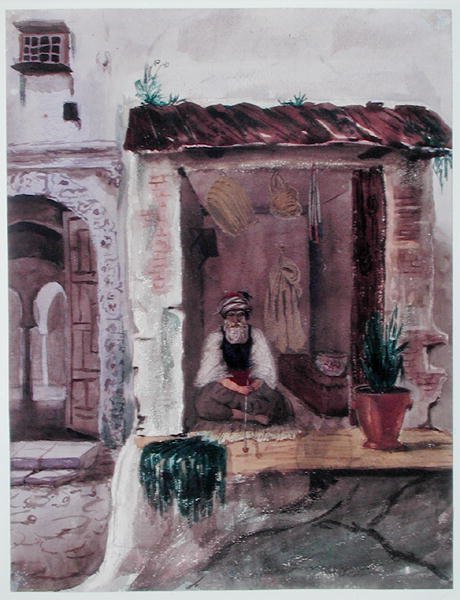 Egy dohánybolt, Algír, 1840 körül (akvarell papíron) alkotó: Theodore Leblanc