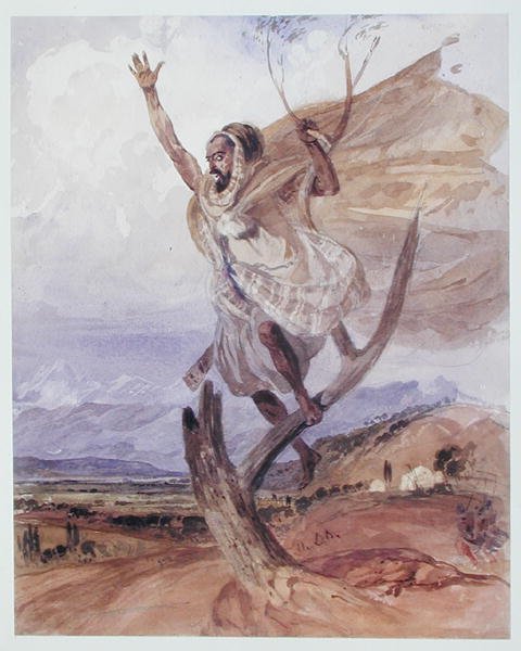 Egy arab őrt őrző fán, Algéria (akvarell papíron) alkotó: Theodore Leblanc