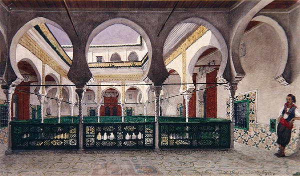 Kilátás egy ház belső udvarára Algírban, 1830 körül (akvarell, papír) alkotó: Theodore Leblanc