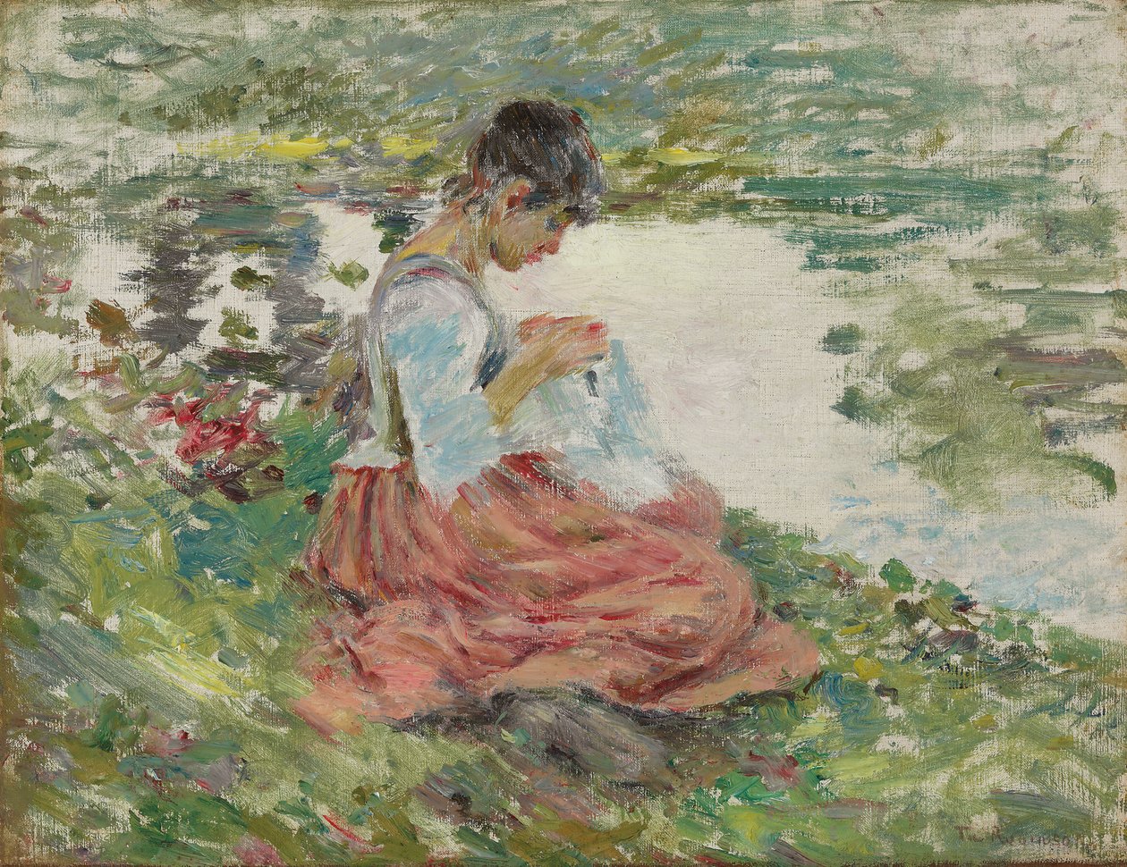Lányvarró a folyó mellett, 1891 körül alkotó: Theodore Robinson