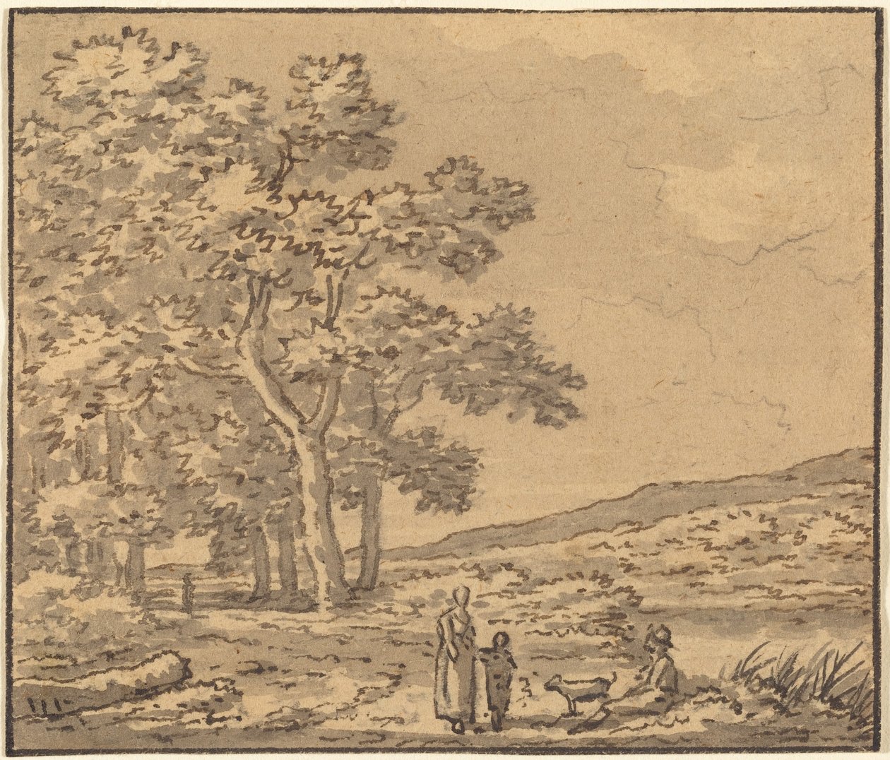 Táj három figurával és egy kutyával alkotó: Theodore Rousseau
