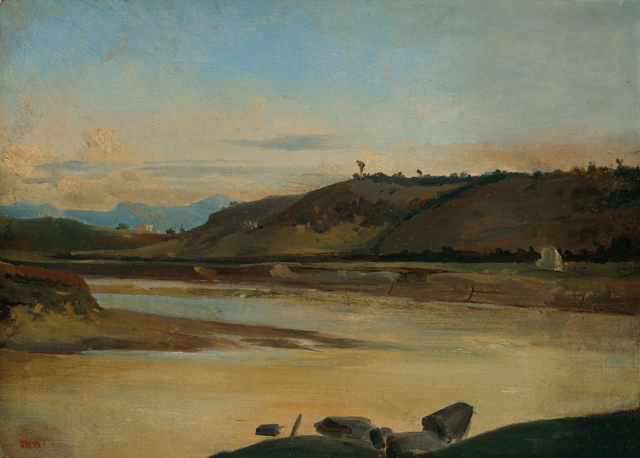 Tájkép folyóval, 1834-35 körül (olaj, papír, vászon) alkotó: Theodore Rousseau