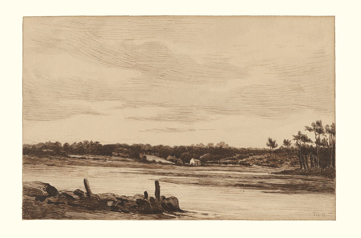 A Loing folyó a fontainebleau-i erdő szélén alkotó: Theodore Rousseau