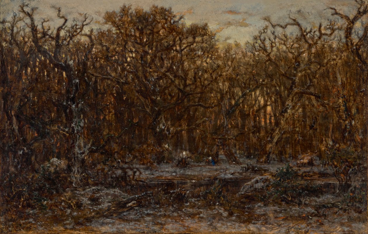 Erdő télen naplementekor alkotó: Theodore Rousseau