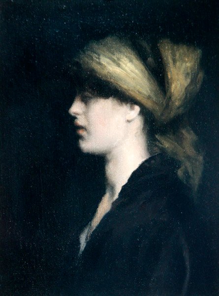 Chiaroscuro, profil, aranysál, 1900 körül (olaj, vászon) alkotó: Theodore Roussel