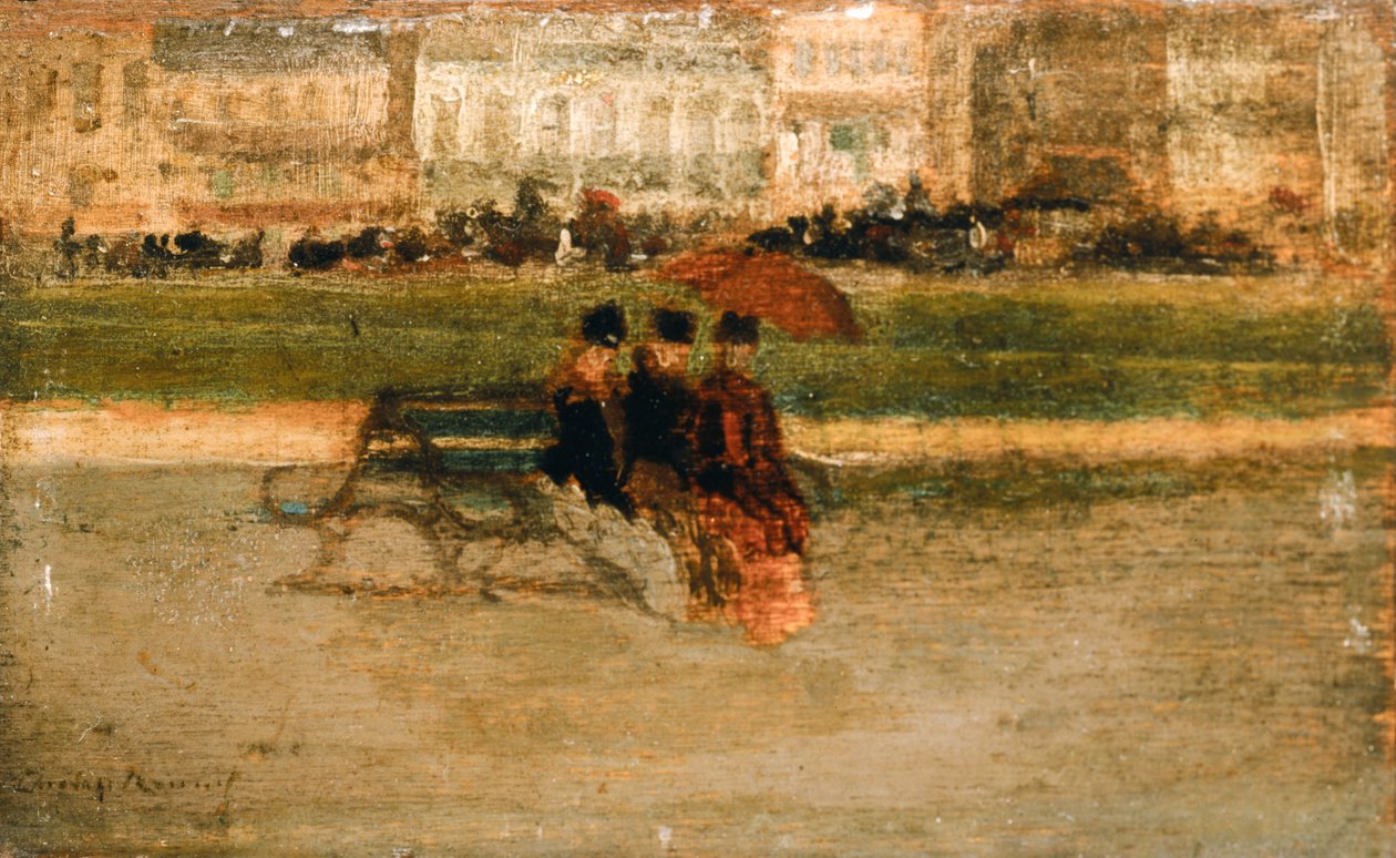 Hölgyek ülnek a cannes-i strandon (olaj, tábla) alkotó: Theodore Roussel