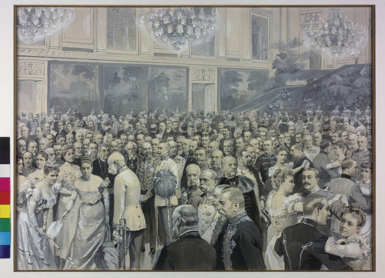Ferenc József császár üdvözölte Franciscát Sternberg-Larisch grófnő és Mária Terézia Harrach Taxis grófnő üdvözletét. alkotó: Theodore Zasche
