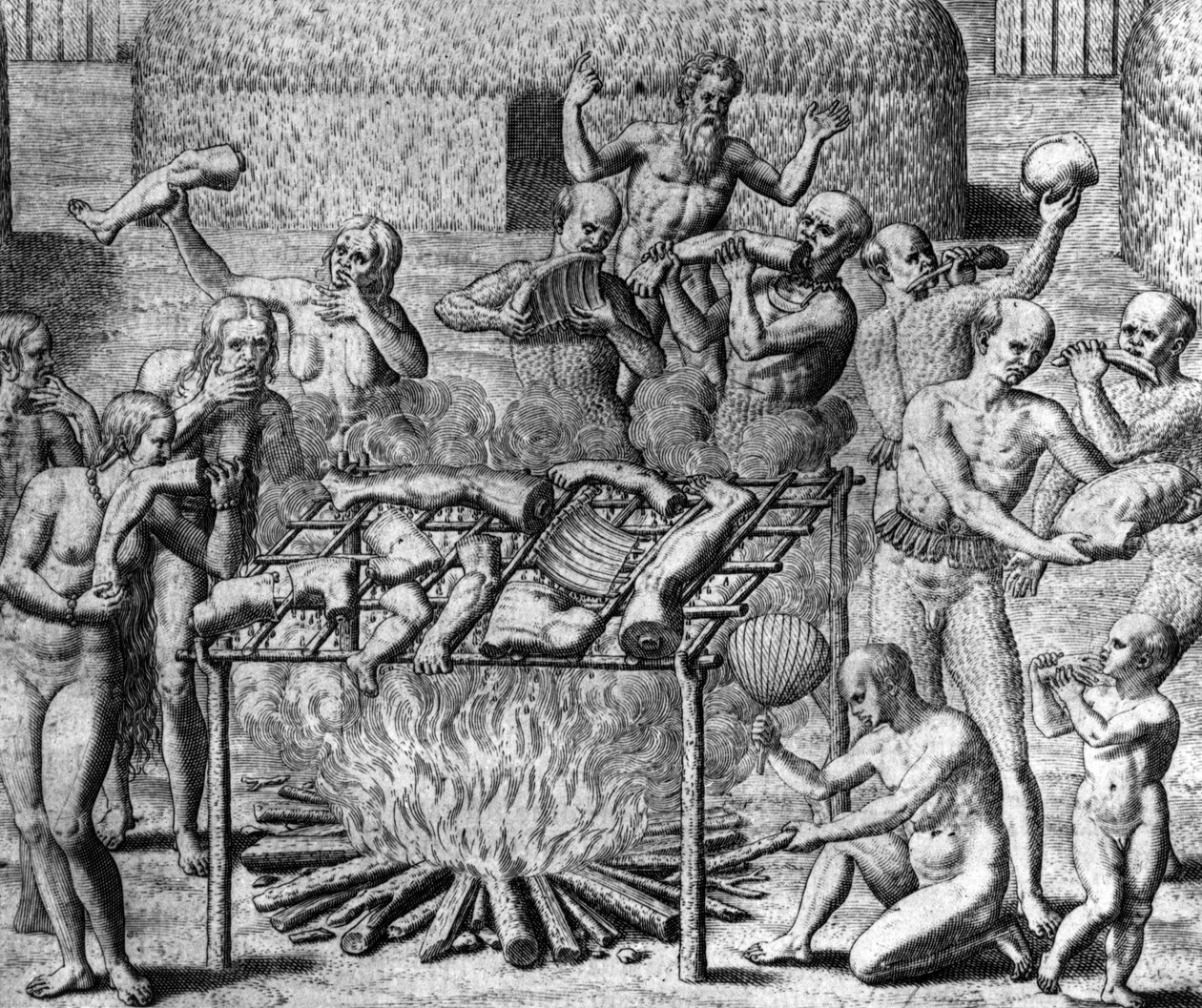 Anthropophage Meals: Kannibálok Brazíliában – Théodore de Bry "Amerika csodálatos meséjében" alkotó: Theodore de Bry