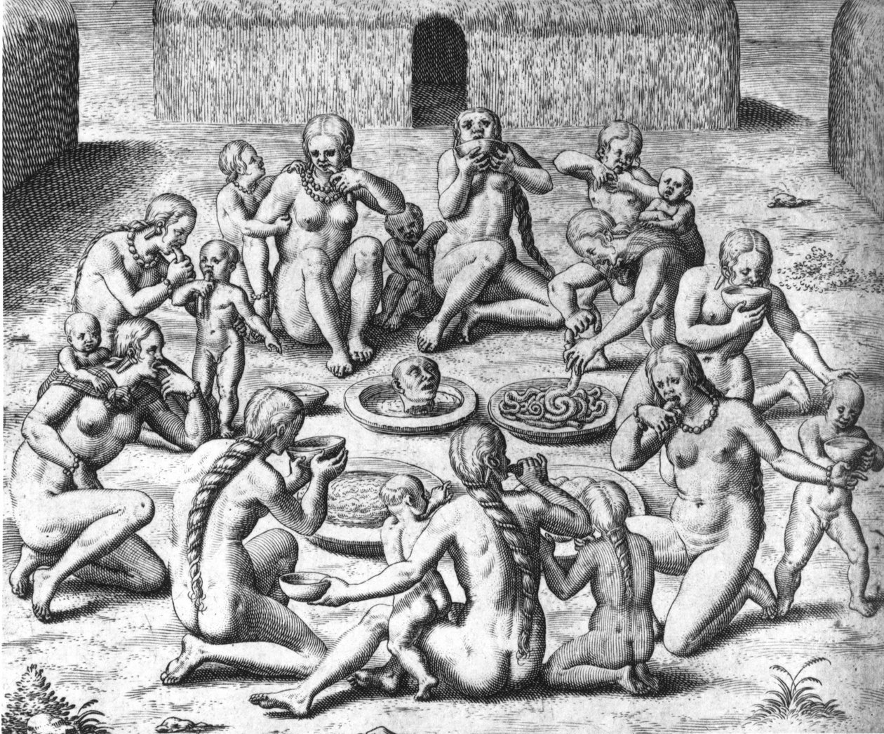 Anthropophage étkezés: Admirante Narratio Americae című könyvében, írta Théodore de Bry. alkotó: Theodore de Bry