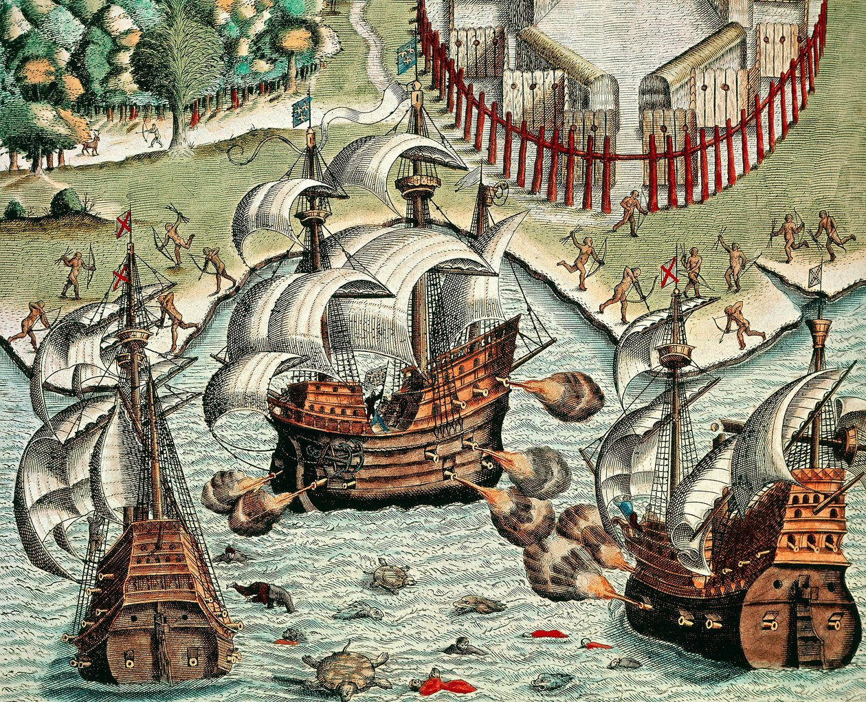 Csata a franciák és a portugálok között Buttugar mellett alkotó: Theodore de Bry
