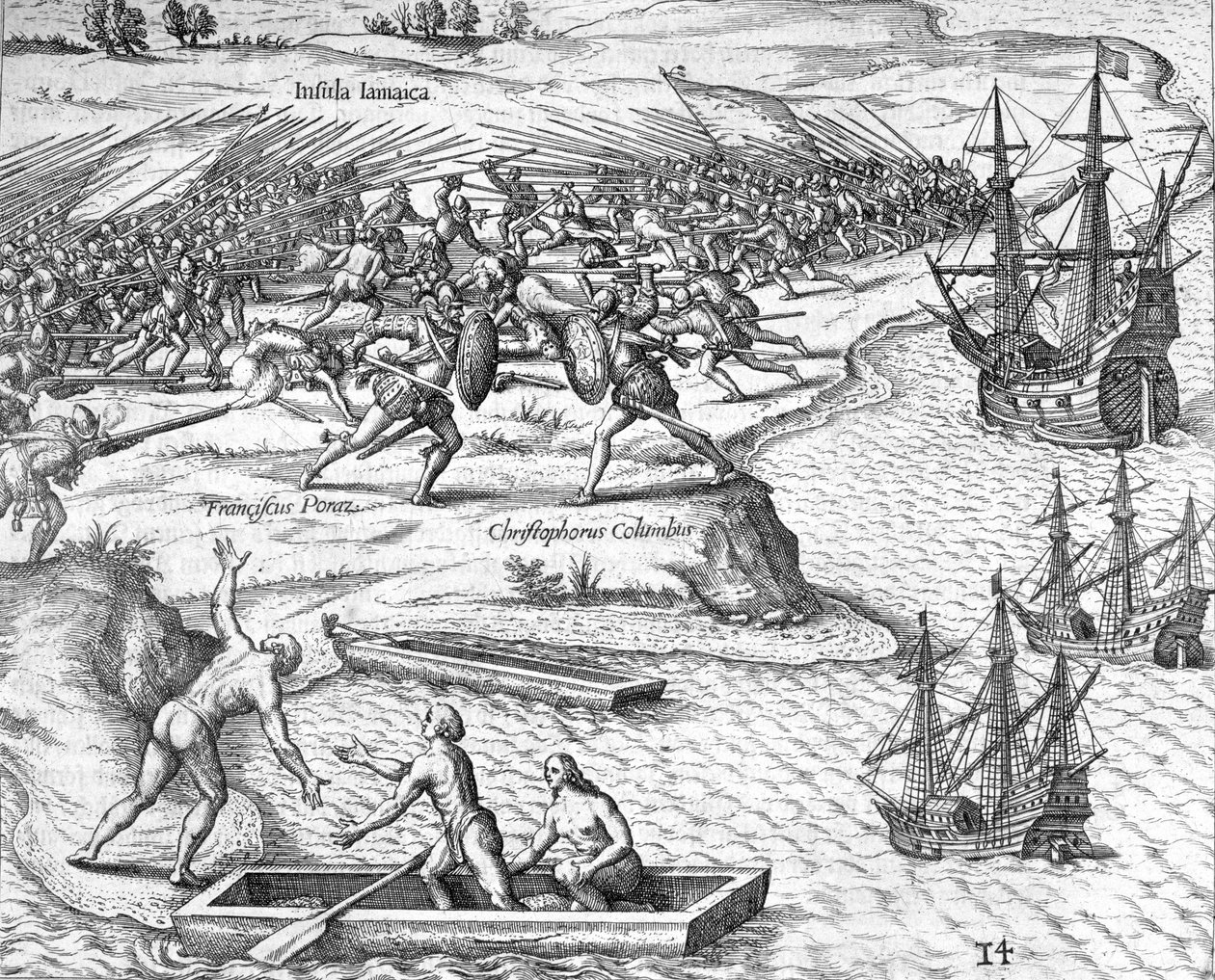 Jamaicai csata Kolumbusz Kristóf és Francisco Poraz között, 1504 1631 alkotó: Theodore de Bry