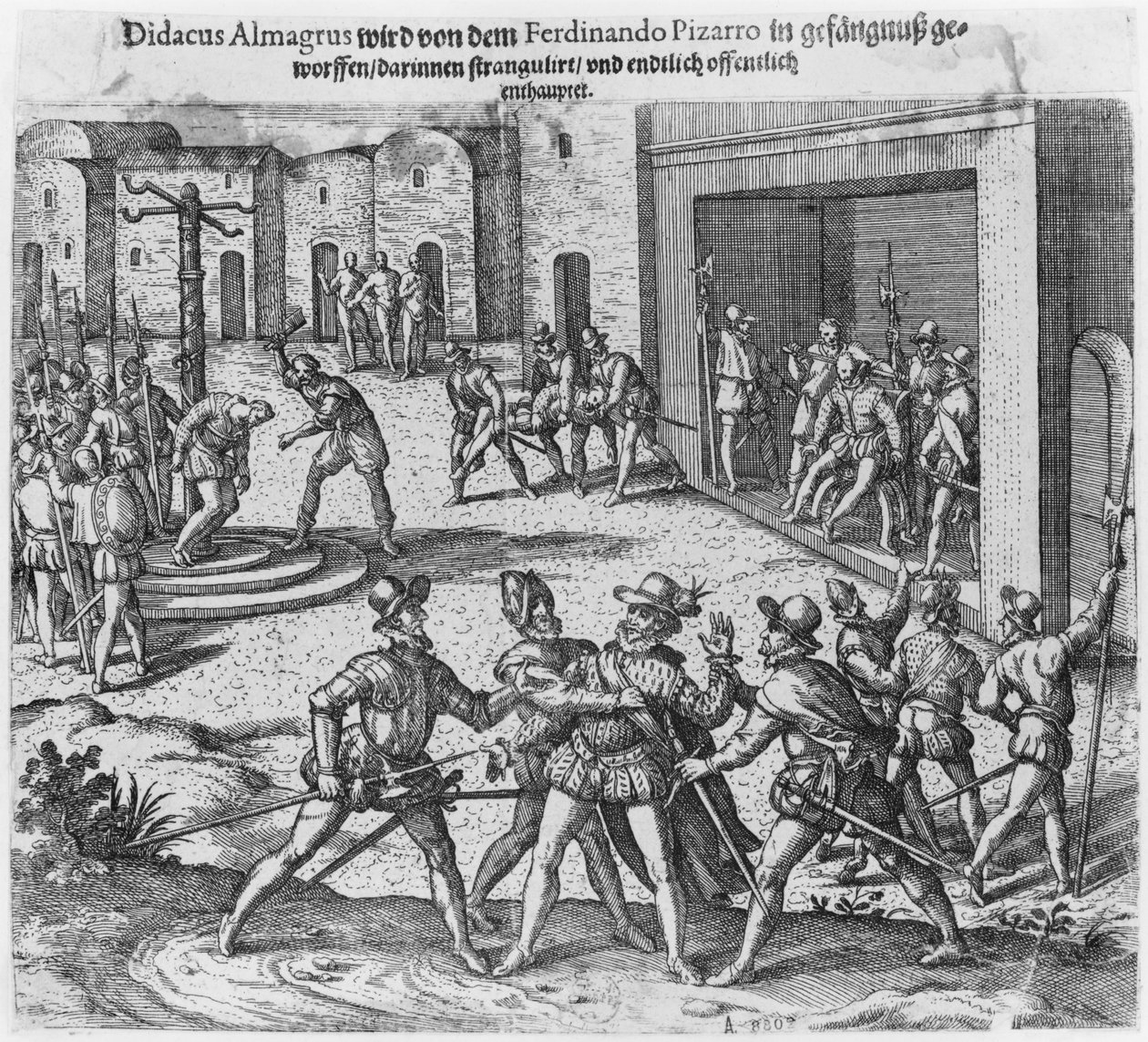 Diego de Almagro elfogása, tárgyalása és kivégzése Francisco Pizarro parancsára alkotó: Theodore de Bry