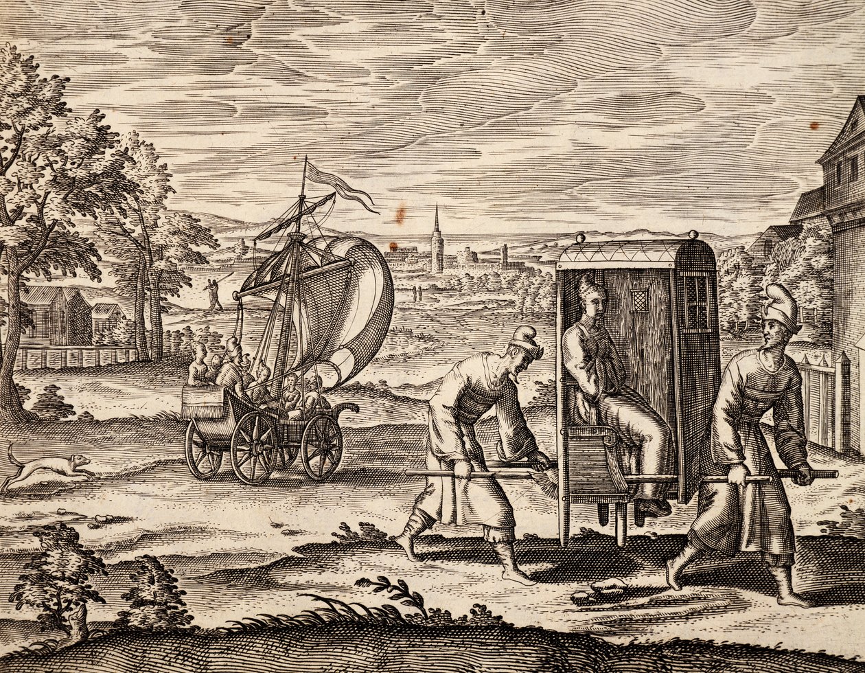 Kínai szedán, Kelet-India, metszet Theodor de Bry (1528-1598), Kína alkotó: Theodore de Bry