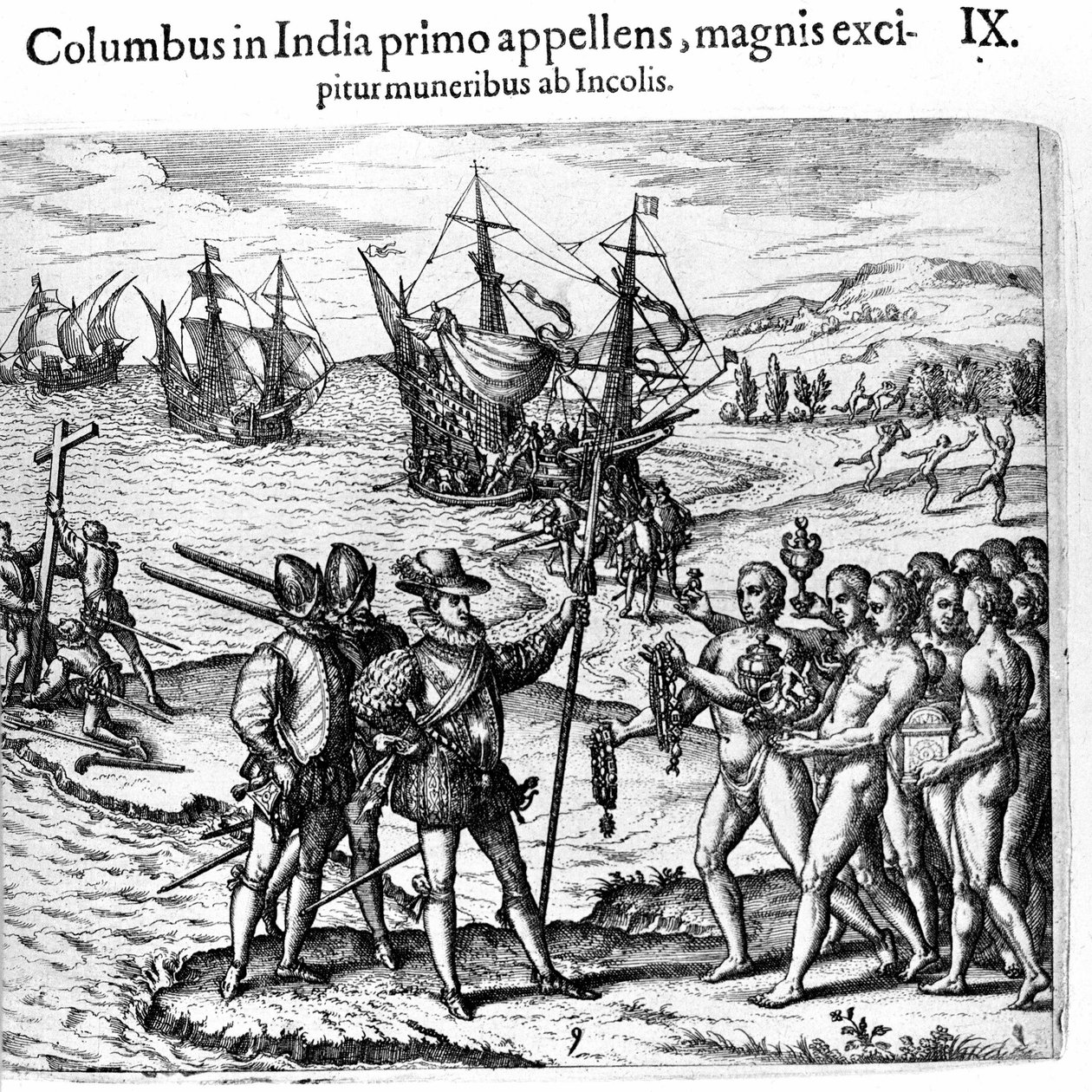 Kolumbusz Kristóf Nyugat-Indiába érkezik. Theodore de Bry metszetei az „Admirante Narratio - Americae” című filmben alkotó: Theodore de Bry