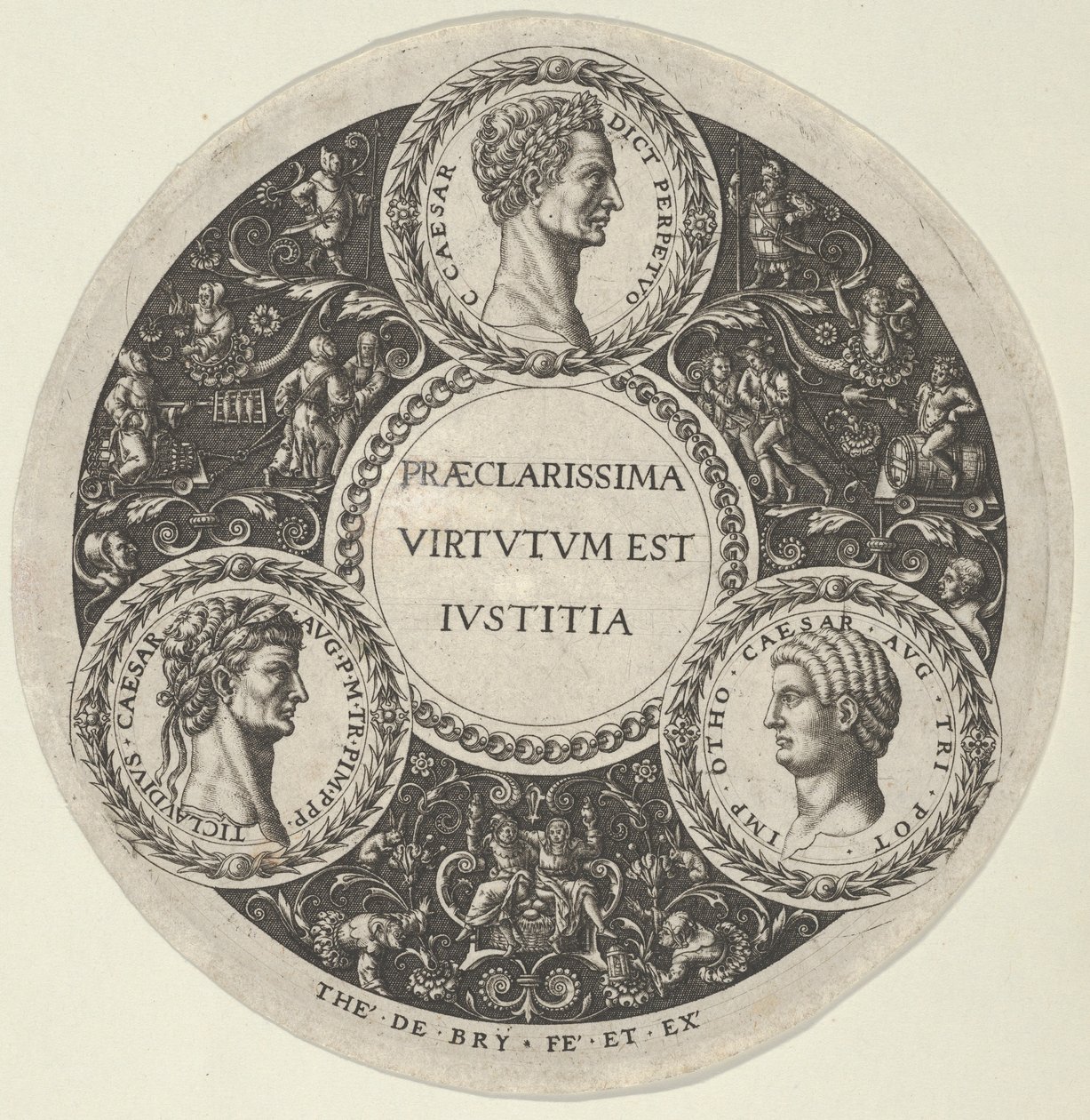 Tervezés egy edényhez Caesar, Claudius és Otho római császárok portréival, kb...., kb. 1588. alkotó: Theodore de Bry