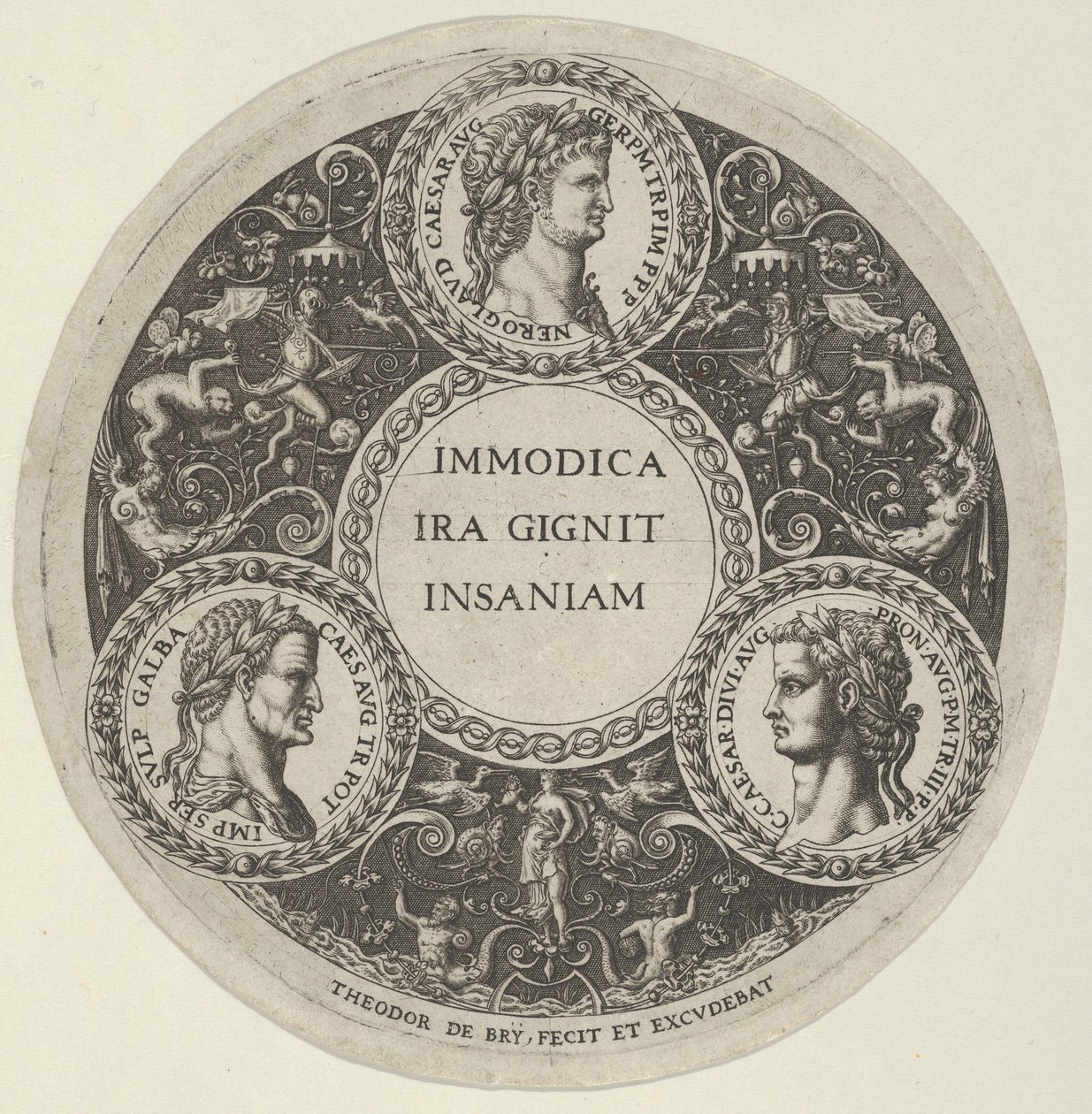 Tervezés egy edényhez Nero, Galba és Caligula római császárok portréival, kb. ..., kb. 1588. alkotó: Theodore de Bry