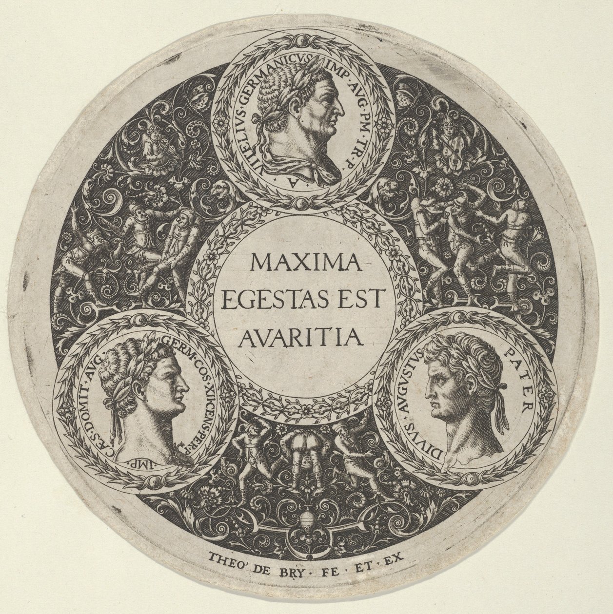 Dizájn egy edényhez Vitellius, Domitianus és August római császárok portréival..., kb. 1588. alkotó: Theodore de Bry