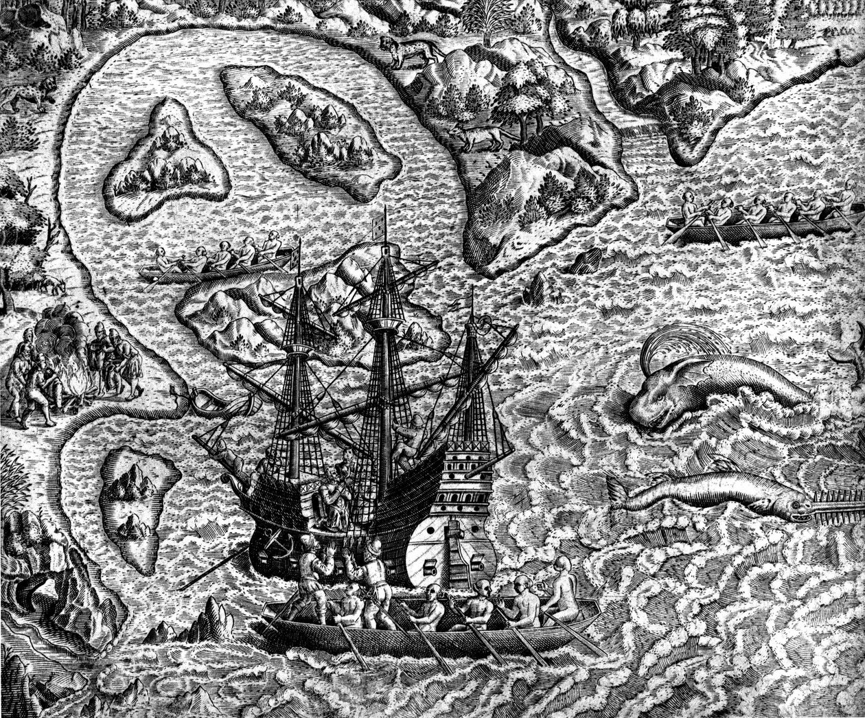 Amerika felfedezése - Theodore de Bry "Amerika csodálatos elbeszélésében". alkotó: Theodore de Bry