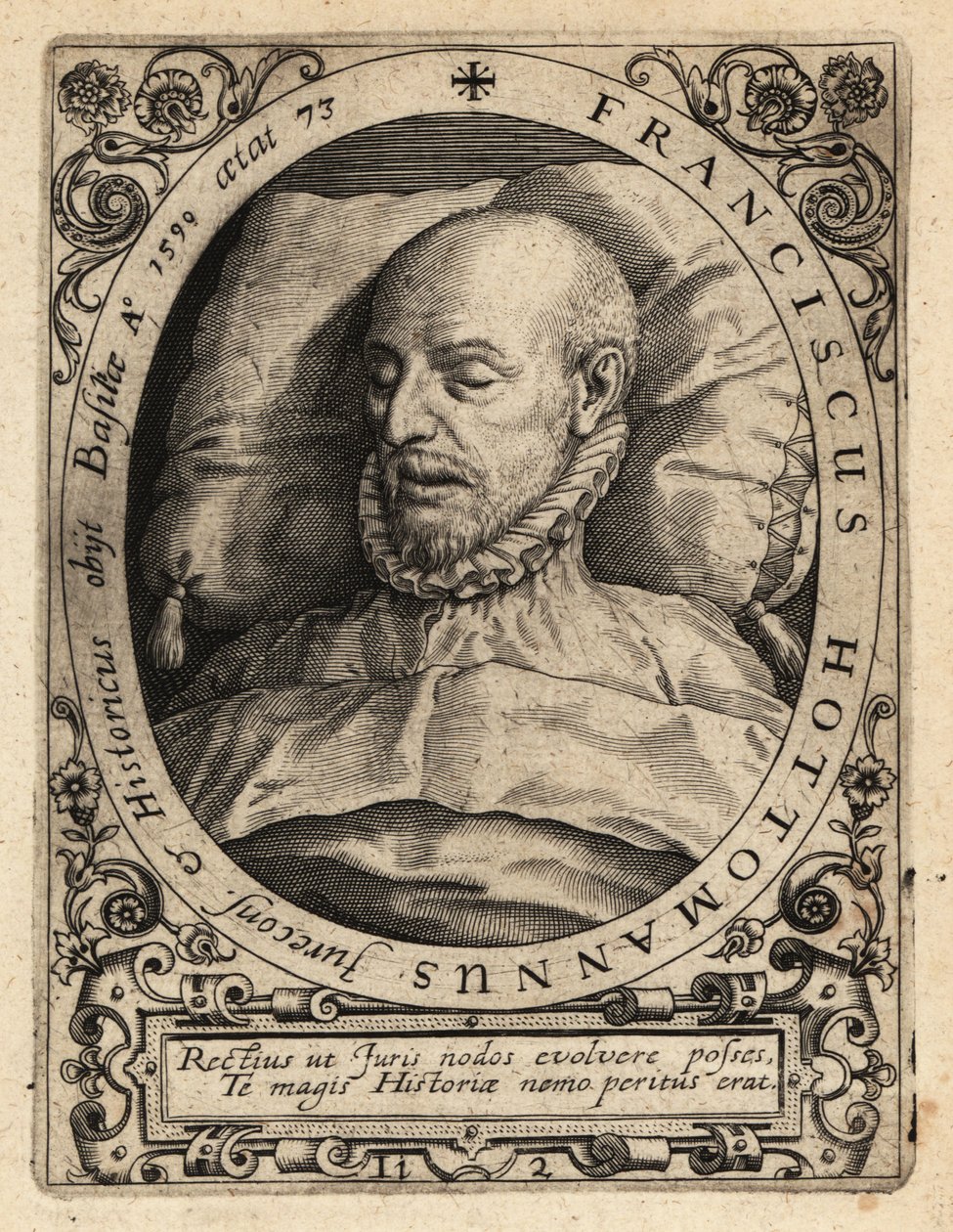 Francois Hotman a halálos ágyán alkotó: Theodore de Bry