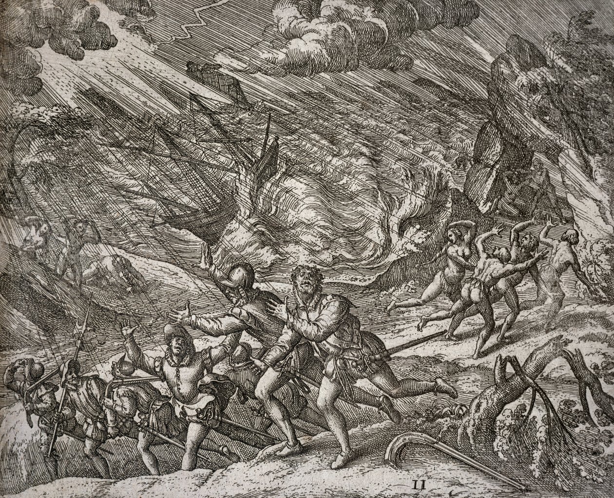 Hurrikán elsüllyeszti a Santa Mariát, Kolumbusz Kristóf karavellát alkotó: Theodore de Bry