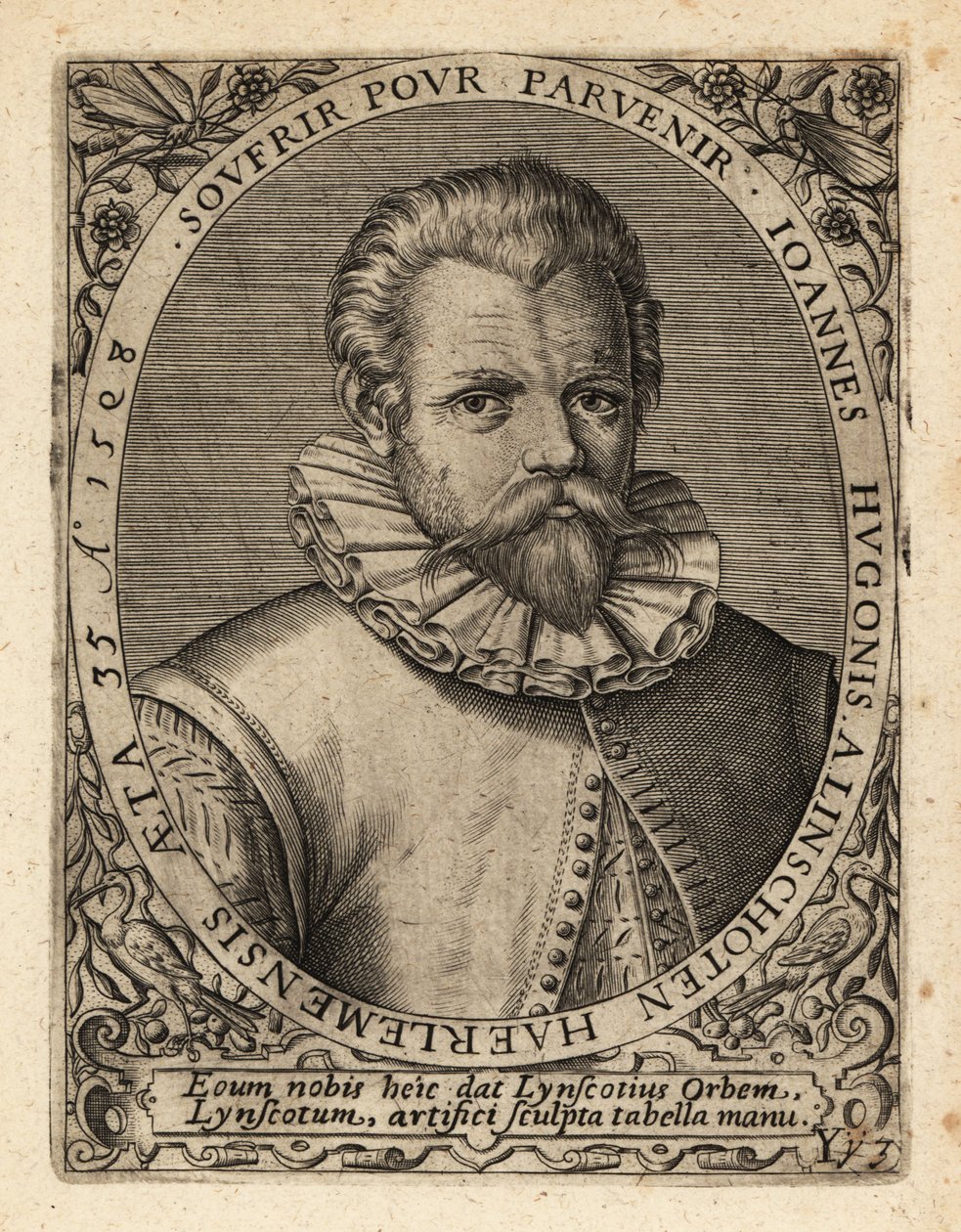 Jan Huyghen van Linschoten, holland protestáns kereskedő. alkotó: Theodore de Bry