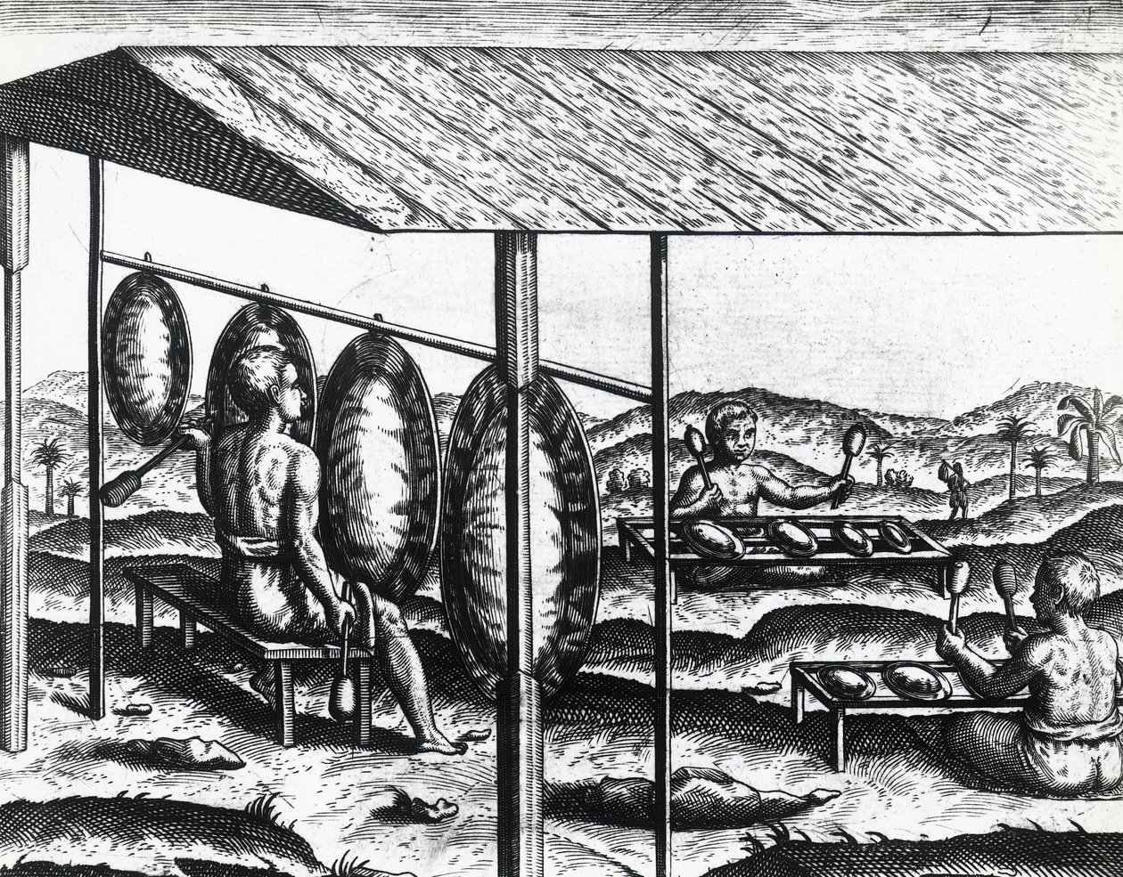 Jávai hangszerek, Theodor de Bry (1528-1598), metszet alkotó: Theodore de Bry
