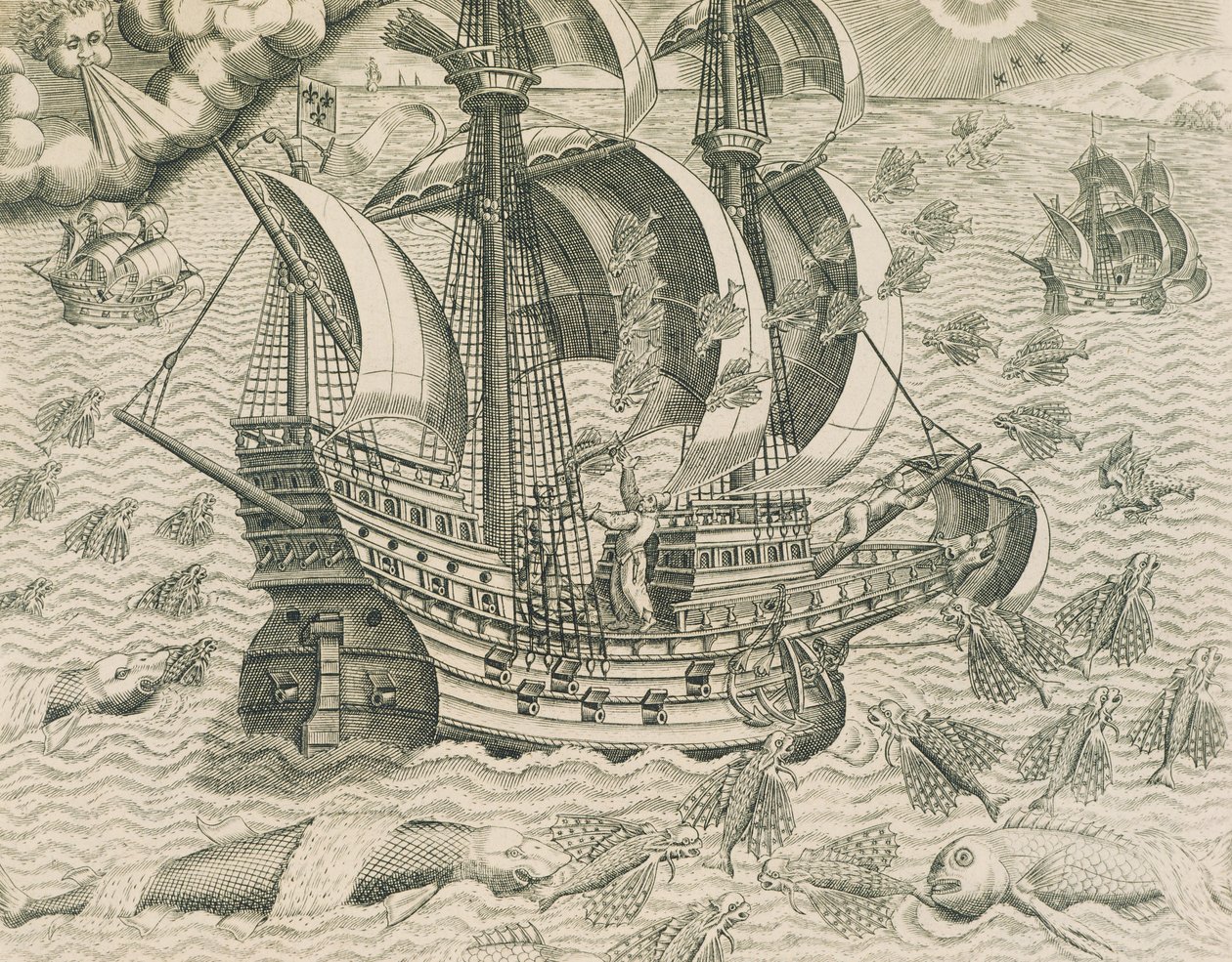 Szárnyas halak az indiai tengerekből, Theodore de Bry illusztrációja az amerikai történelemből alkotó: Theodore de Bry