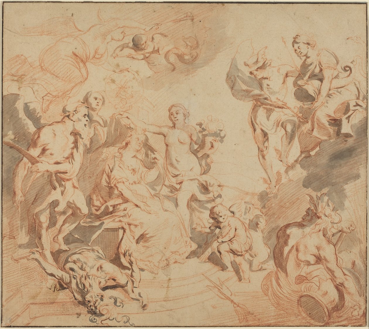 Bőséggel megáldott Antwerpen, 1648 körül (vörös kréta, papír) alkotó: Theodore van Thulden