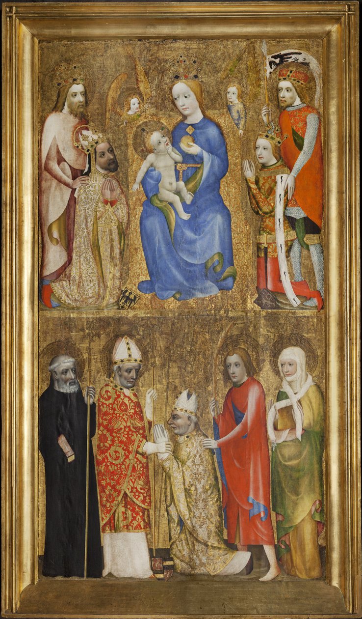 Jan Ocko z Vlasimi érsek fogadalmi festménye (Johann Otschko von Wlaschim) (1292-1380) - Jan Ocko vlasimi érsek fogadalmi festménye - (kör) Prágai Theodorik (aktív kb. 1360-1380). Tempera táblán, 1371 előtt. Nemzeti Galéria, Prága alkotó: Theodoricus of Prague