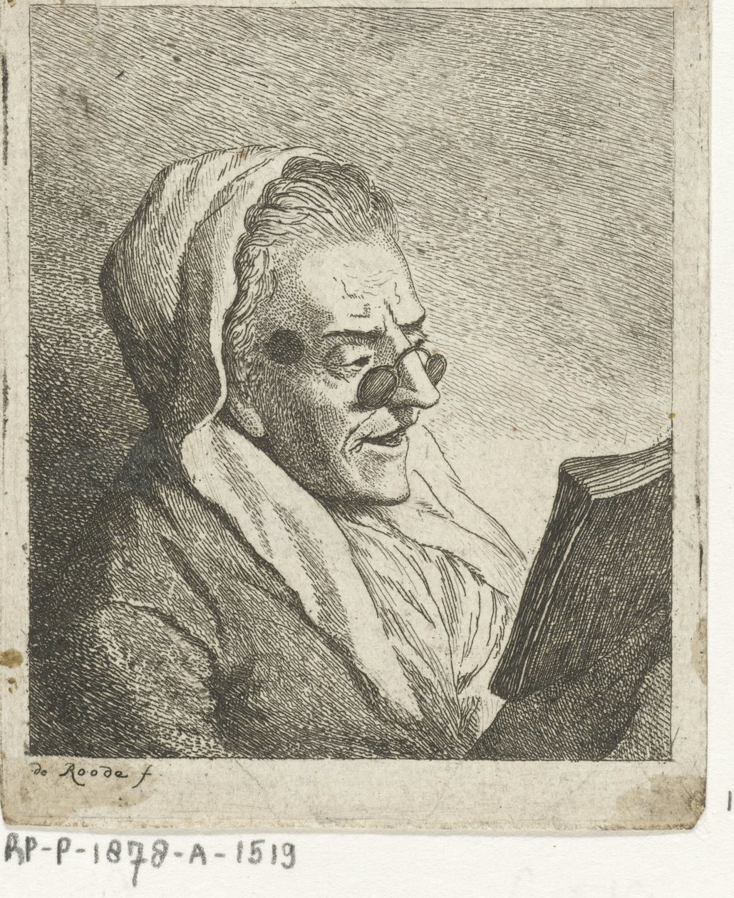 Olvasó öregasszony pince-nez alkotó: Theodorus de Roode