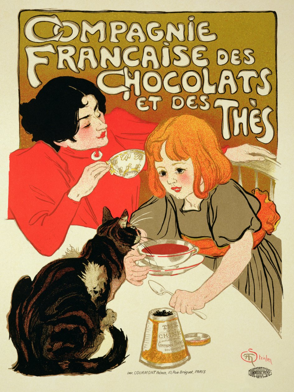 A francia csokoládé és tea cég reklámplakátja alkotó: Théophile Alexandre Steinlen