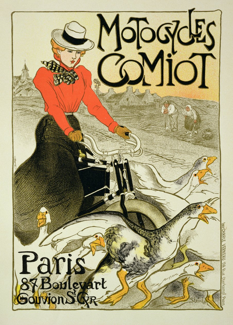 Comiot Motorcycles plakát reprodukciója, 1899 alkotó: Théophile Alexandre Steinlen