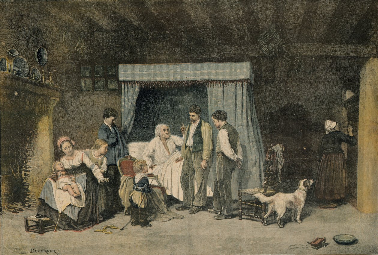 A munkás és gyermekei, illusztráció a Le Petit Journalból, 1892. március 12 alkotó: Theophile Emmanuel Duverger