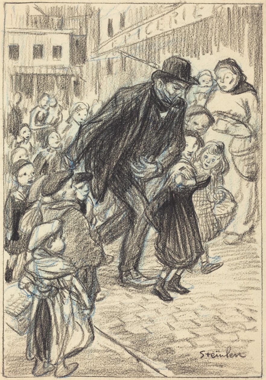 Egy férfi a városi utcán, gyerekekkel körülvéve (Un Père) alkotó: Théophile Alexandre Steinlen