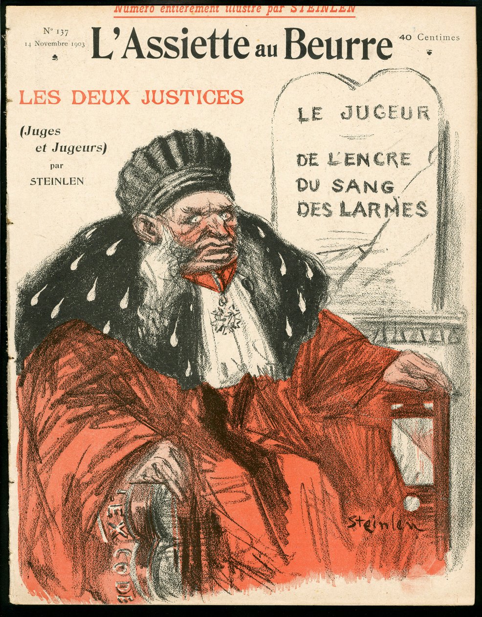 A „” L’Plate au beurre” borítója, 137. szám, Szatirikus színekben alkotó: Théophile Alexandre Steinlen