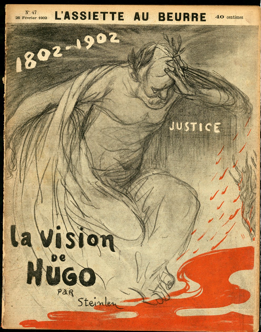 A „” L’Plate au beurre” borítója, 47. szám, Szatirikus színű alkotó: Théophile Alexandre Steinlen