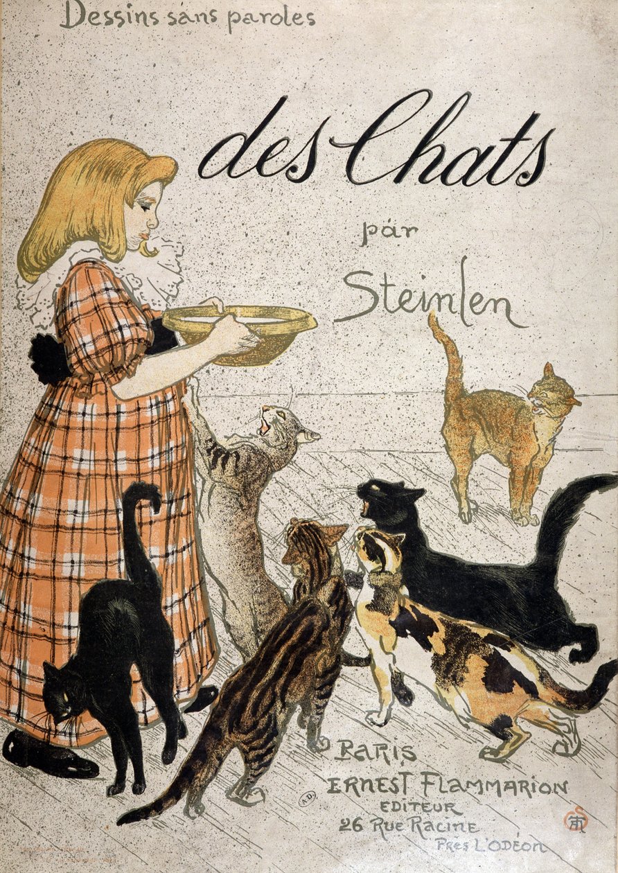 Lány, aki tejes tálat hoz macskáknak – a „” Cats” címlap, Steinlen, n.d. 19. alkotó: Théophile Alexandre Steinlen