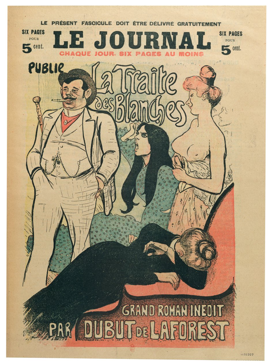 „La Traite des Blanches”, Jean-Louis Dubut de Laforest (1853-1902), a „Le Journal” borítója, 19. század vége (színes litó) alkotó: Théophile Alexandre Steinlen
